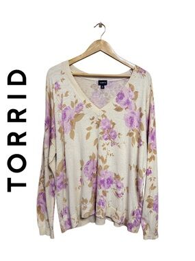 💜 RARE Torrid Floral Sweater Soft Knit Boho Whimsigoth Pastel Oversized 1X Fit 💜